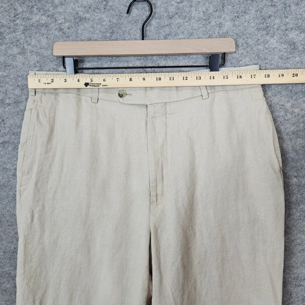 Brooks Brothers Men's Beige 100% Linen Madison Pants 38x34‎ (ACTUAL 35x30) SPOTS
